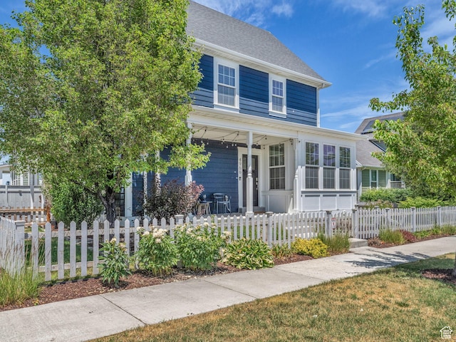 4966 W Willamette Way S, South Jordan, UT 84095 - view of front of home with covered porch and a fenced front yard