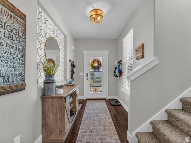 4966 W Willamette Way S, South Jordan, UT 84095 - foyer entrance featuring dark wood-type flooring and stairs