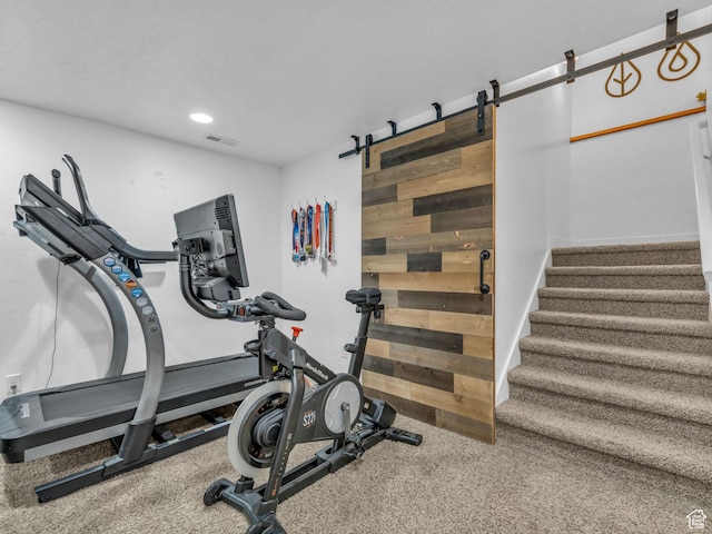 4966 W Willamette Way S, South Jordan, UT 84095 - exercise area featuring recessed lighting and a barn door