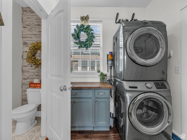 4966 W Willamette Way S, South Jordan, UT 84095 - washroom with stacked washer / drying machine and wooden walls
