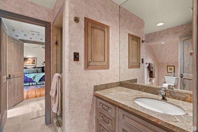 6033 S 2300 E, Holladay, UT 84121 - ensuite bathroom with vanity, ceiling fan, and a stall shower