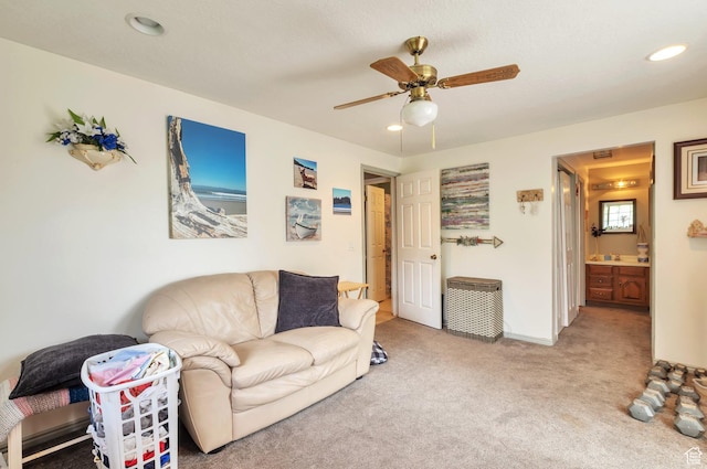 1162 N Newport Ln E, Kaysville, UT 84037 - living room featuring carpet, recessed lighting, and a ceiling fan