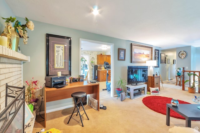 1162 N Newport Ln E, Kaysville, UT 84037 - living area featuring a brick fireplace and carpet