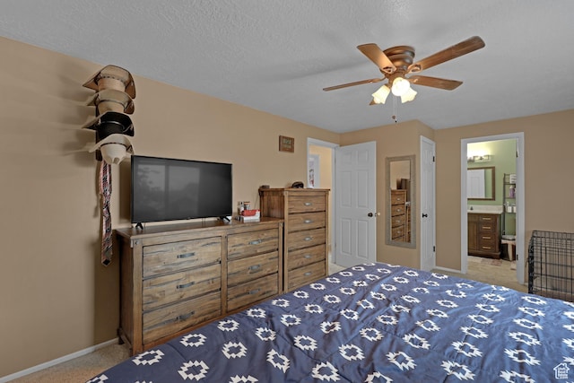 3684 W 4625 S, Roy, UT 84067 - carpeted bedroom with ensuite bath, ceiling fan, and a textured ceiling