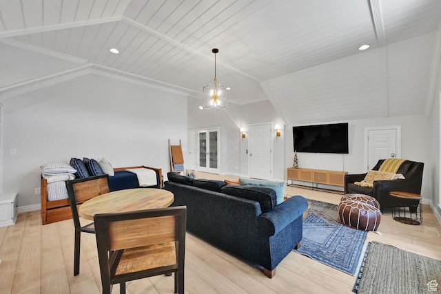 3990 Summer Ridge Rd, Morgan, UT 84050 - living area featuring vaulted ceiling, light wood-style floors, wood ceiling, and recessed lighting