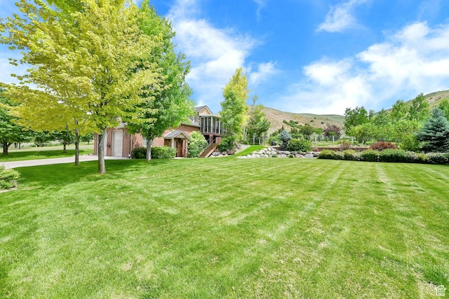 3990 Summer Ridge Rd, Morgan, UT 84050 - view of grassy yard featuring stairway and a mountain view