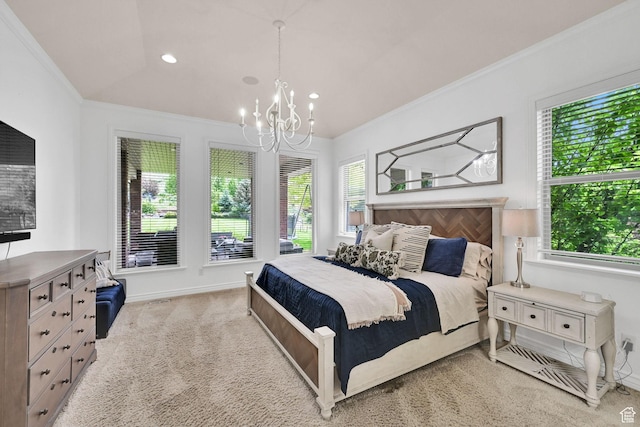 3990 Summer Ridge Rd, Morgan, UT 84050 - bedroom featuring a chandelier, ornamental molding, carpet flooring, and recessed lighting
