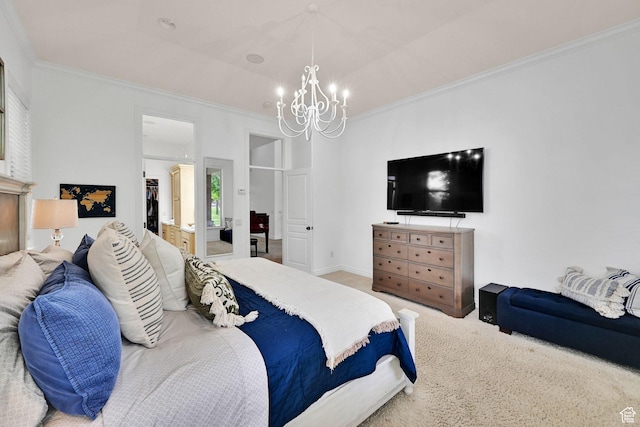 3990 Summer Ridge Rd, Morgan, UT 84050 - carpeted bedroom featuring a chandelier, crown molding, and a walk in closet