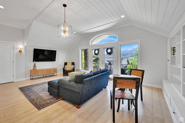 3990 Summer Ridge Rd, Morgan, UT 84050 - living area featuring vaulted ceiling, light wood-type flooring, a chandelier, and recessed lighting