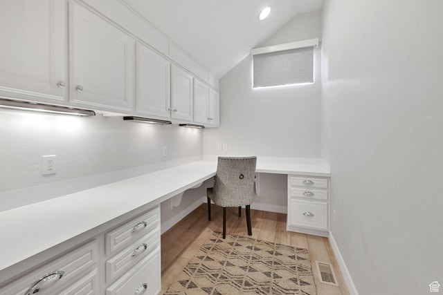 3990 Summer Ridge Rd, Morgan, UT 84050 - unfurnished office featuring built in study area, lofted ceiling, and light wood-type flooring