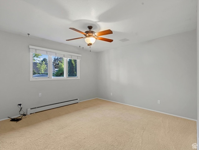 1411 E 1220 N, Logan, UT 84341 - empty room with baseboard heating, light colored carpet, and a ceiling fan