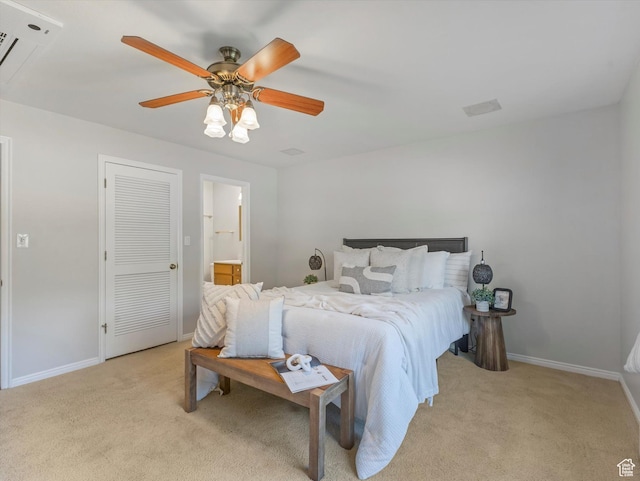 1411 E 1220 N, Logan, UT 84341 - bedroom featuring light carpet, a ceiling fan, and ensuite bath