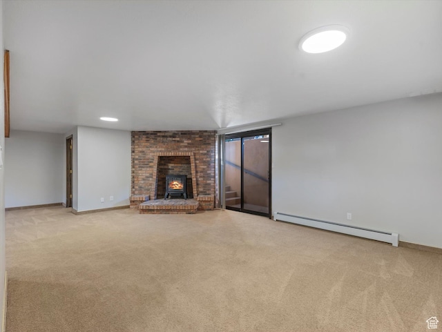 1411 E 1220 N, Logan, UT 84341 - unfurnished living room featuring baseboard heating, carpet, and a brick fireplace