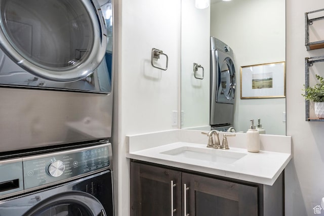 3249 Quarry Springs Dr, Park City, UT 84098 - bathroom with stacked washer / dryer and vanity