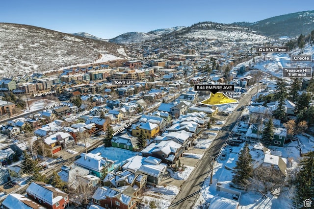 844 Empire Ave, Park City, UT 84060 - snowy aerial view with a mountain view and a residential view