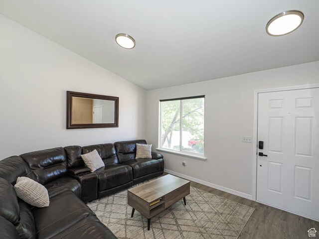4242 W 11430 S, South Jordan, UT 84009 - living room featuring vaulted ceiling and wood finished floors