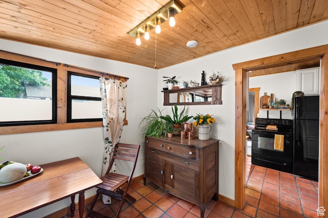 3175 S Imperial St, Millcreek, UT 84106 - dining room featuring wooden ceiling, tile patterned flooring, and track lighting