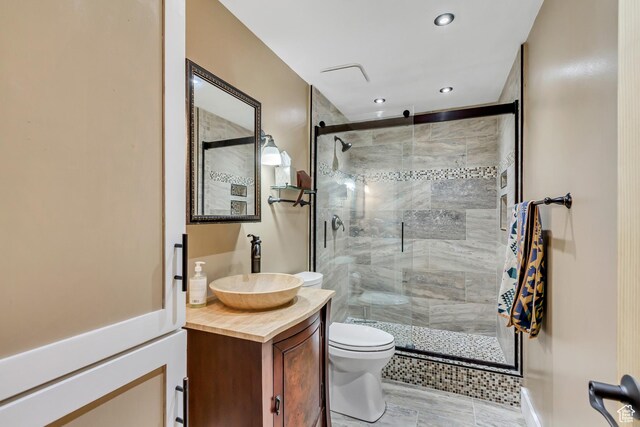 366 E Valley Dr S, Park City, UT 84098 - bathroom featuring vanity, a stall shower, and recessed lighting