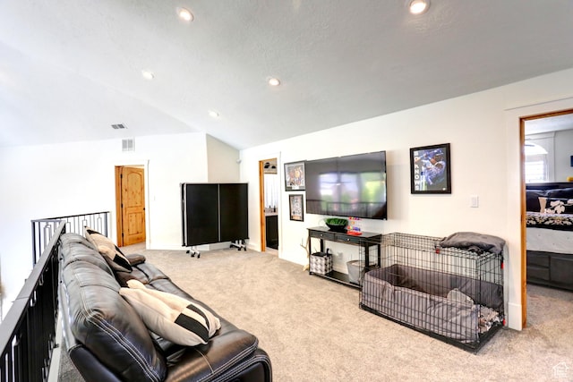 1767 S 800 W, Mapleton, UT 84664 - carpeted living area with lofted ceiling and recessed lighting