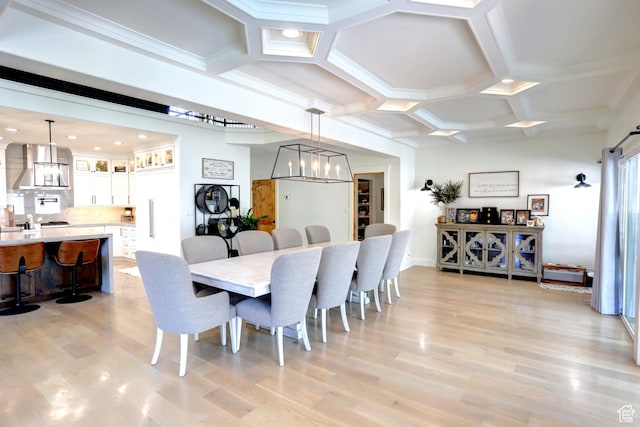 1767 S 800 W, Mapleton, UT 84664 - dining area featuring a chandelier, coffered ceiling, and light wood-style floors