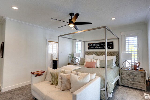 1767 S 800 W, Mapleton, UT 84664 - carpeted bedroom with ornamental molding, recessed lighting, ceiling fan, and connected bathroom