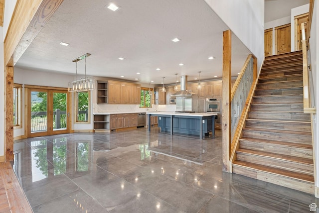 4555 Palomino Dr, Heber City, UT 84032 - staircase with recessed lighting, a textured ceiling, and french doors