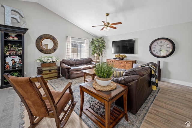 1343 W 870 N, Pleasant Grove, UT 84062 - living room featuring vaulted ceiling, a ceiling fan, and light wood-style floors