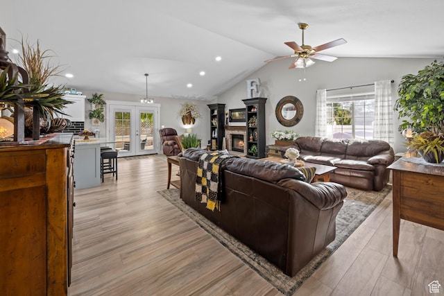 1343 W 870 N, Pleasant Grove, UT 84062 - living area with plenty of natural light, ceiling fan, light wood-style flooring, vaulted ceiling, and recessed lighting