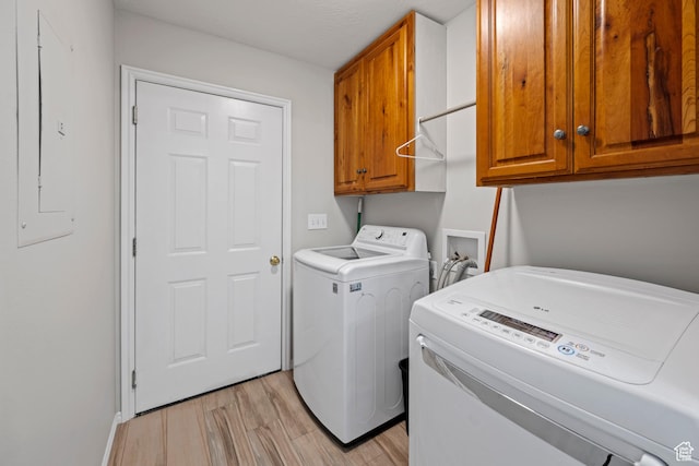 1343 W 870 N, Pleasant Grove, UT 84062 - laundry area with washer and dryer, cabinet space, light wood-style flooring, and electric panel