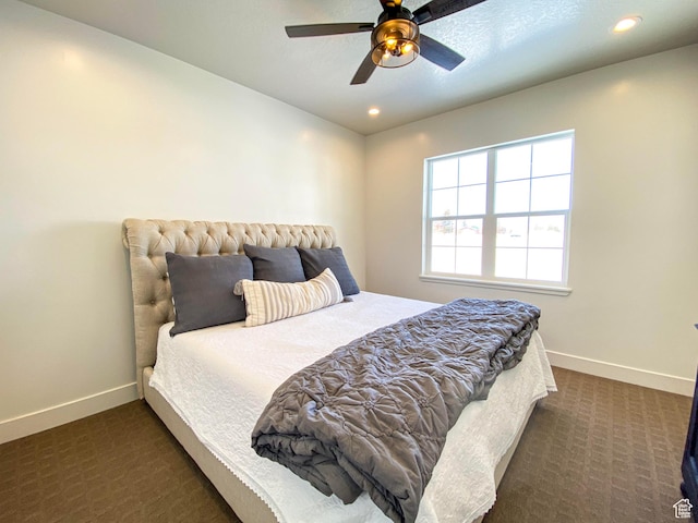 96 W 350 S, Garden City, UT 84028 - bedroom featuring dark colored carpet, recessed lighting, and a ceiling fan