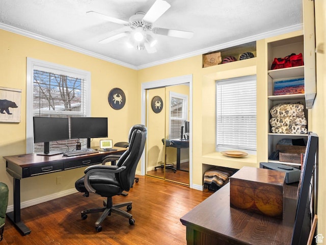 1728 E 27th St, Ogden, UT 84403 - home office featuring crown molding, wood finished floors, and ceiling fan