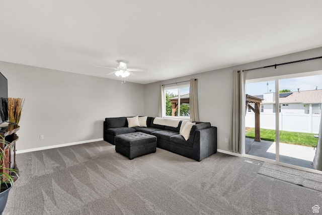 6470 S Wakefield Way, Salt Lake City, UT 84118 - carpeted living area featuring ceiling fan and baseboards