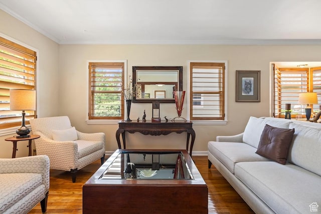 2664 S Melbourne St E, Salt Lake City, UT 84106 - living room with wood finished floors, ornamental molding, and plenty of natural light