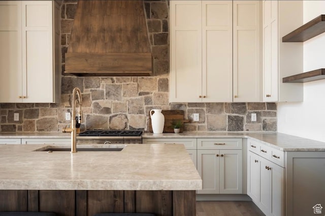442 E Entrada Dr, Virgin, UT 84779 - kitchen featuring open shelves, extractor fan, light countertops, and tasteful backsplash