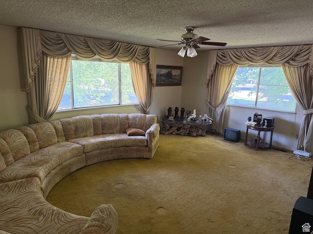 48 S Flint St, Kaysville, UT 84037 - carpeted living room with a ceiling fan and a textured ceiling