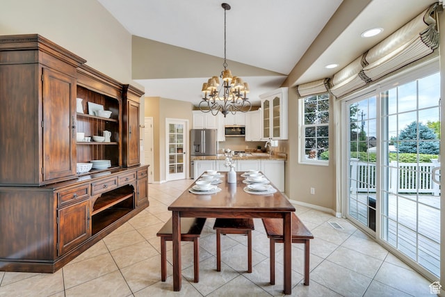 1125 E 740 S, Pleasant Grove, UT 84062 - dining space with lofted ceiling, a chandelier, light tile patterned floors, and recessed lighting
