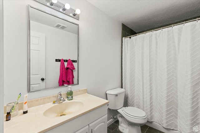 14133 S Lowe Peak Cir, Riverton, UT 84096 - bathroom featuring vanity, tile patterned flooring, a textured ceiling, and curtained shower