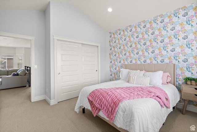 855 E Snap Dragon Ln, Fruit Heights, UT 84037 - carpeted bedroom with a closet, vaulted ceiling, and recessed lighting