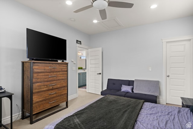855 E Snap Dragon Ln, Fruit Heights, UT 84037 - carpeted bedroom featuring attic access, recessed lighting, and a ceiling fan
