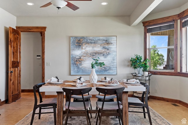 1922 N 1550 E, Provo, UT 84604 - dining space featuring light tile patterned flooring, a ceiling fan, and recessed lighting