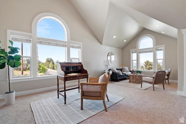 1922 N 1550 E, Provo, UT 84604 - living area featuring carpet and high vaulted ceiling