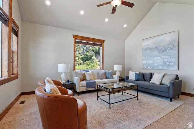 1922 N 1550 E, Provo, UT 84604 - carpeted living area featuring a ceiling fan, recessed lighting, and high vaulted ceiling