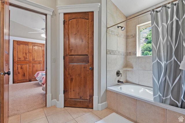 1922 N 1550 E, Provo, UT 84604 - ensuite bathroom with tiled shower / bath, tile patterned floors, and a ceiling fan