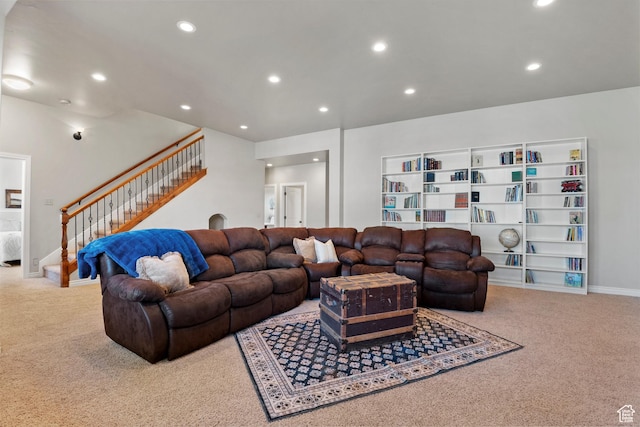 1922 N 1550 E, Provo, UT 84604 - living area with carpet flooring, stairway, and recessed lighting