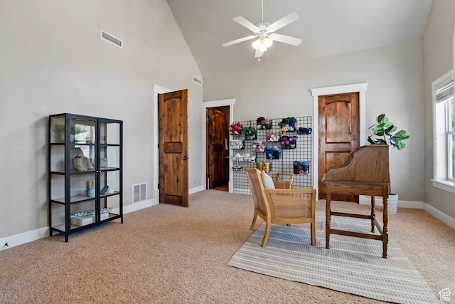 1922 N 1550 E, Provo, UT 84604 - carpeted home office with a ceiling fan and high vaulted ceiling