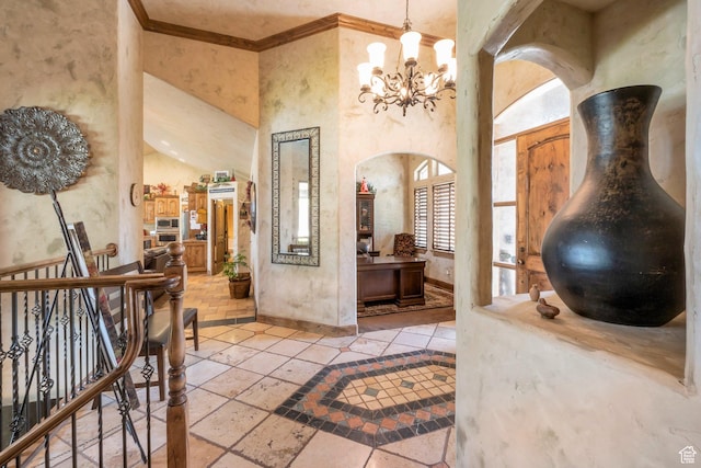 11273 S Alisa Meadows Dr, South Jordan, UT 84095 - entryway featuring a chandelier and crown molding