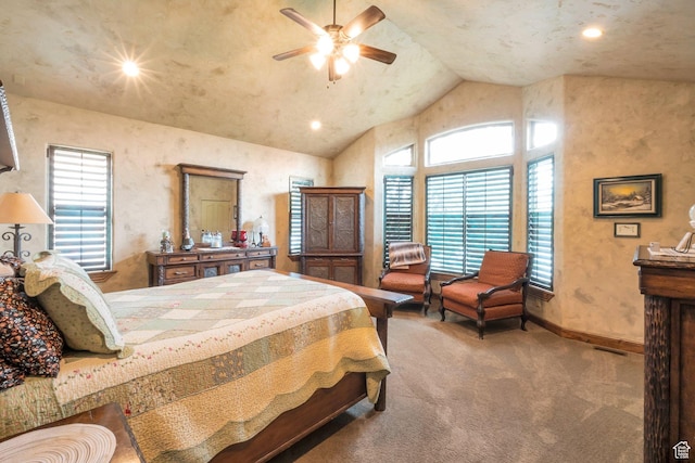 11273 S Alisa Meadows Dr, South Jordan, UT 84095 - carpeted bedroom with ceiling fan, recessed lighting, and high vaulted ceiling