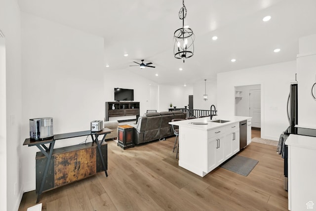 88 N Maraschino W, Grantsville, UT 84029 - kitchen featuring appliances with stainless steel finishes, a ceiling fan, white cabinets, recessed lighting, and light wood finished floors