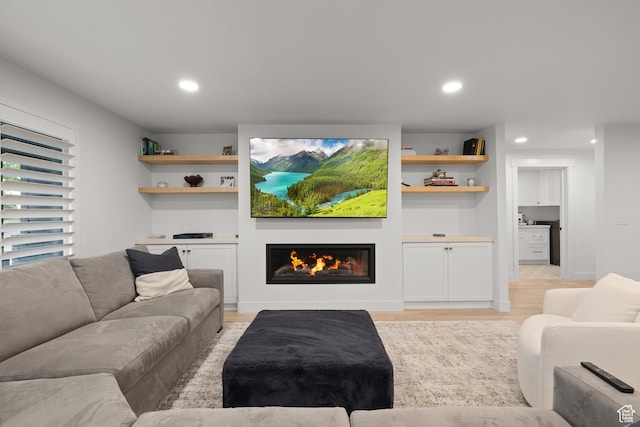 5223 S Hillsden Dr, Holladay, UT 84117 - living area with a glass covered fireplace, light wood-type flooring, and recessed lighting