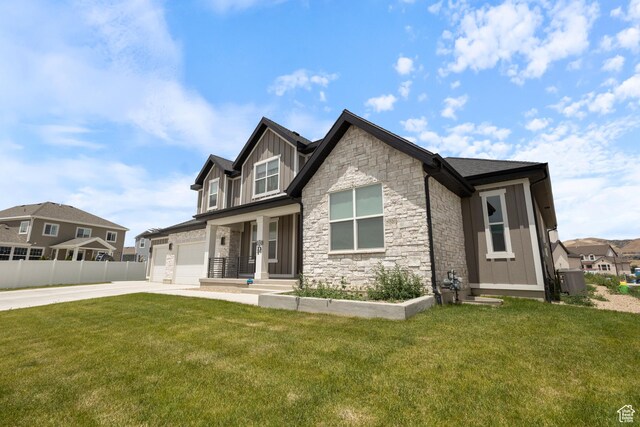 3862 W Lucerne Way, Lehi, UT 84043 - craftsman-style house with board and batten siding, driveway, stone siding, and a garage